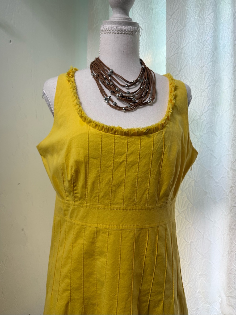 Tory Burch Yellow Sleeveless Midi Dress with Fringe Hem - Picture 4 of 10